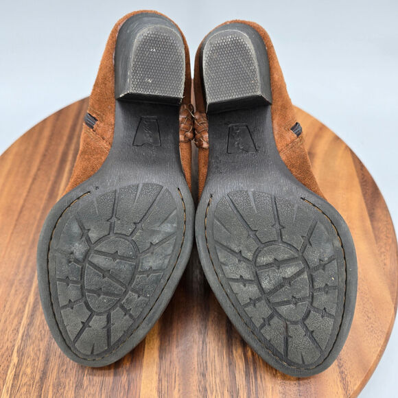 Boc Born Boots Women's 8.5 M Brown Suede Leather Harness Braided Heeled Booties - Picture 9 of 9